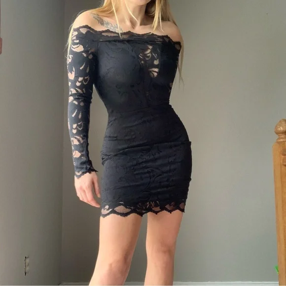 H&M | Dresses | Small Hm Black Lace Off The Shoulder Bodycon Dress |  Poshmark